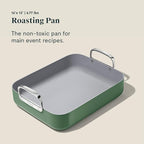 Caraway Roasting Pan - 16x13” Roasting Pan with Rack - Non-Stick Ceramic Coated - Non Toxic, PTFE & PFOA Free - Oven Safe & Compatible with All Stovetops - Sage