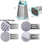 Multifunctional Stainless Steel Grater Slicer with Handle, Large 4 Sides Cutter for Ginger, Garlic, Cucumbers, Carrots, Cheese, Potato，Dishwasher Safe （ Mint）