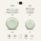 Stone Lain, Stoneware, Service for 4, Light Green, Plates and Bowls Sets, Dinnerware Set with 4 Dinner - & 4 Salad Plates, 4 Pasta - & 4 Round Bowls, Dishwasher & Microwave Safe, 16-Piece