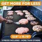 Linda's Essentials BBQ Grill Mats for Outdoor Grill Mat (5 Pack) 12.6" x 15.75" - Reusable Heat-Resistant Grilling Mats for Outdoor Grill, Non Stick Grill Matt, Easy Clean BBQ Mats for Outdoor Grills