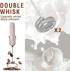 SUPRUS Ultra Fast Handheld Milk Frother Double Whisk with Stand 2 Batteries Stainless Steel for Lattes Cappuccino Matcha Hot Chocolate Coffee Bar Accessories Kitchen Gadgets Gift