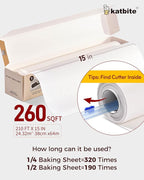 Katbite Parchment Paper Roll for Baking, 2 Pack of 15 in x 210 ft, Heavy Duty Cooking Paper for Baking Bread, Cookies, Non-stick for Oven, Air Fryer, Steamer, Heat Press with 2Pcs of Slide Cutter
