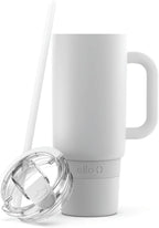 Ello Port 40oz Tumbler with Carry Loop & Integrated Handle, Vacuum Insulated Stainless Steel Reusable Water Bottle, Travel Mug with Leak Proof Lid & Straw, Perfect for Iced Coffee & Tea, White