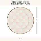 MACKENZIE-CHILDS Enamel Salad and Dessert Plate, Small Plate for Appetizers or Desserts, 8 Inches, Set of 4, Pink-and-White Rosy Check