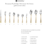 KEAWELL Pearl Edge 4-Piece Premium Spoon Set, 18/10 Stainless Steel, Fine Silverware Spoons with Refined Bead Design, Brightly Polished, Dishwasher Safe (Gold Accent, 9" Serving Spoons)