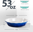 Lareina Ceramic 9 Inch Deep Dish Pie Pans, Set of 2, Blue, Non-Stick, Oven & Dishwasher Safe, Ideal for Baking Pies, Quiches, Cakes