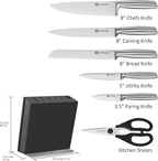 Magnetic Knife Block Set, 7pcs Ultra Sharp Knife Set with Shears, Space-Saving Design for Home and Professional Kitchens, Silver