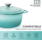 Trustmade 4.5 QT Cast Iron Dutch Oven, Enamel Coated Cookware Pot with Self Basting Lid for Home Baking, Braiser, Cooking, Aqua