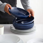 Y YHY 8.5" Vivid Blue Pasta, Salad & Soup Serving Bowls Set of 4, 32oz Large Ceramic, Microwave, Oven & Dishwasher Safe, Sturdy Porcelain Perfect for Daily Dining, Family Gatherings, Parties