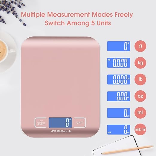 Digital Shipping Scale,Stainless Steel Panel, Accurate 10kg/1g Portable Postal Scale for Packages, Small Business,Kitchen, Food, Handmade, Liquids, and Boutique (Rose Gold)