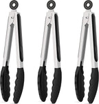 Hotec Silicone Kitchen Tongs for Cooking 9-Inch Serving Tongs with Silicone Tips, Set of 3 (Black)