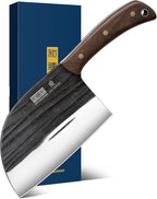 HOSHANHO 6.5 Inch Serbian Chef Knife, High Carbon Steel Meat Cleaver Knife for Meat Cutting, Handmade Forged Heavy Duty Butcher Knife with Full Tang for Home & Camping & BBQ Gift for Men