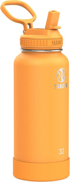 Takeya Actives 32 oz Water Bottle with Straw Lid - Double Wall Stainless Steel Insulation - Dishwasher Safe & BPA-Free - Removable Bumper - Honeycomb