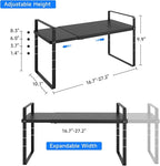 Expandable Cabinet Shelf Organizer, Stackable Kitchen Pantry Counter Storage, Adjustable Closet Cupboard Stand Rack Risers Spice Organization 80LBS Heavy Duty Black Large 2 Pack