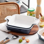 Sweejar Ceramic Baking Dish, 8 x 8 Cake Baking Pan for Brownie, Porcelain Square Bakeware with Double Handle for Casserole, Lasagna, Family Dinner (Navy)