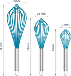 Silicone Whisk,Heat Resistant 480°F Whisks For Cooking Non Scratch,Stainless Steel wired wisk,Plastic Rubber Whisk Tool For Nonstick Cookware Pans,Silicon Wisks Set of 4,Blue