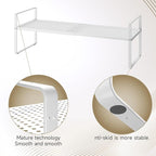Hole Pattern Expandable Shelf Organizer,2Pack 10.2" Wide Easy to Assemble Cabinet Organizer Shelf, 16.5~27.1" Adjustable Height&Stackable Spice Organization for Cupboard, White