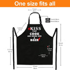 Grilling Apron - KISS THE COOK AND BRING HIM A BEER - Funny BBQ Aprons for Men Women Chef, Adjustable Kitchen Bib Apron with 2 Pockets and 40" Long Ties, Perfect for Cooking, Baking - Black