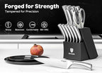 BRODARK Knife Block Set: Kitchen Knives Set with Block and Sharpener, 15 Pcs Ultra Sharp Chef knife, High Carbon Stainless Steel, Ergonomic Handle Non-Slip Grip, Silver Wolf Series for Christmas Gift