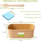 MINCOCO 50 Count Paper Bowls Disposable Meal Prep Containers with Lids【Includes 50 Wooden Forks + 100 Labels】 Salad Food Containers Freezer & Microwave Safe Leakproof Soup Bowls (29 Ounce, 50-Count)