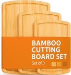 Bambüsi Wood Cutting Boards for Kitchen - Bamboo Cutting Board Set with Deep Juice Groove & Side Handles - Chopping Board Butcher Block for Meat, Vegetables, Charcuterie, Cheese, Serving, or Meal Prep