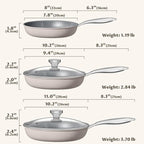 Nonstick Frying Pan Set with Lids, Induction Cookware with Molecular-bonded Induction Base, Nonstick Ceramic Coating Free of PTFE, 8" 10" 11" Non Stick Skillet, Compatible with All Stovetops