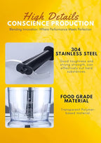 MegaWise Pro Titanium Reinforced 5-in-1 Immersion Hand Blender, Powerful Motor with 80% Sharper Blades, 12-Speed Corded Blender, Including 500ml Chopper, 600ml Beaker, Whisk and Milk Frother (Black)