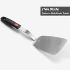 Stainless Steel Flexible Spatula Solid Turner, XiaoZu Thin Metal Spatula for Cast Iron Skillet, Thin Blade and Heat Resistant Silicone Handle, Great for Egg, Cookie, Meat, Crep, Medium + Large