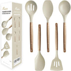 Kitchen Utensils Set, Silicone Cooking Utensils Set,Non-Stick Silicone Spatula Set with Natural Acacia Hard Wood Handle, 5 Piece, Upgraded Thickened Cookware
