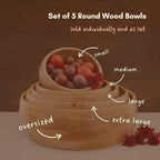Salad Bowl Set of 5, Big Serving Dish for Pasta, Cut Fruit, Party, Catering, Wedding, Restaurant, Kitchen Countertop Fruit Bowl, Farmhouse Style, Mango Wood, 5pcs
