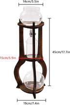 Cold Brew Coffee Maker, 600 ml/20.29 oz Iced Coffee Tower Dripper Coffee Maker & Tea Maker 6-8 Cups, High Borosilicate Glass, Wood, 304 Stainless Steel, Copper - for Home Office (Brown)