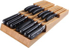 NIUXX Bamboo In-Drawer Knife Block Set for 12 Knives(Not Included), Large Kitchen Detachable Washable Cutlery Slot Organizer Storage Holder for Sharpening Steel and Cutter