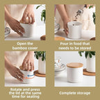 Sweejar Kitchen Ceramic Food Storage Containers Set, Stackable Canisters for Countertop with Airtight Boomboo Lids for Serving Ground Coffee, Tea, Sugar, Salt and More- Set of 2 (White)