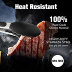 Kitchen Tongs 9'' and 12'' Tongs for Cooking 2 Pcs Black Silicone Tongs Stainless Steel Locking Food Tongs with Silicone Tips Heat Resistant Serving Tong for BBQ Food Grilling Salad Kitchen Utensils