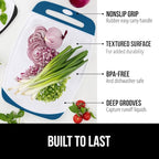 GORILLA GRIP BPA-Free Reversible Kitchen Cutting Board Set of 3, US Designed, Nonporous, Juice Grooves Catch Liquid, Slip Resistant Border, Dishwasher Safe Large Food Chopping Boards, Red Blue Green