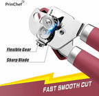 PrinChef Can Opener Manual, Can Tin Bottle Opener with Magnet - No-Trouble-Lid-Lift, Handheld Can Opener Smooth Edge with Sharp Blade, Heavy Duty and Easy to Use, for Seniors with Arthritis, Red