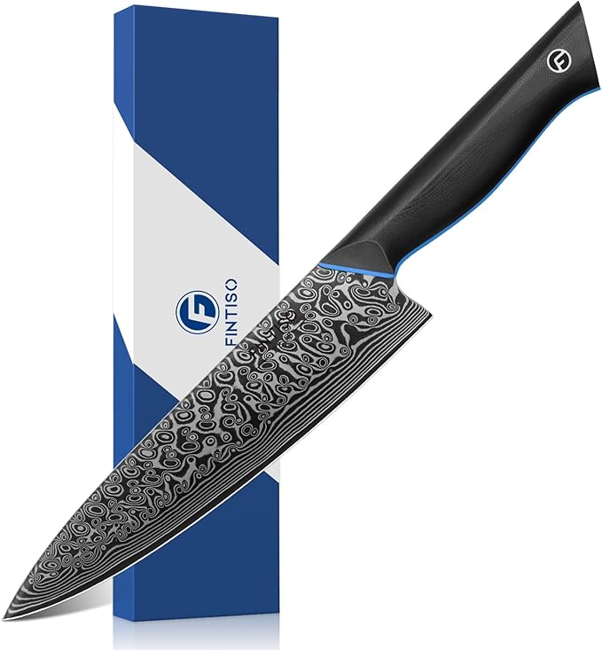 FINTISO Chef Knife 8 inch, 67-Layer Japanese Damascus Steel Kitchen Knife, Sharp Knife with G10 Handle, Professional Cooking Knives for Home and Kitchen