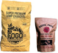 FOGO Super Premium Hardwood Lump Charcoal, Natural Large Sized Lump Charcoal, 17.6 Pound Bag and FOGO Barrel Proof Bourbon Barrel Blocks, 2 Pound Resealable Bag, Bundle
