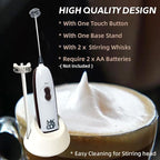 Powerful Milk Frother Wand - Battery Operated Handheld Drink Mixer - Electric Whisk Foam Maker for Coffee, Lattes, Cappuccino, Matcha, Hot Chocolate & Creamer