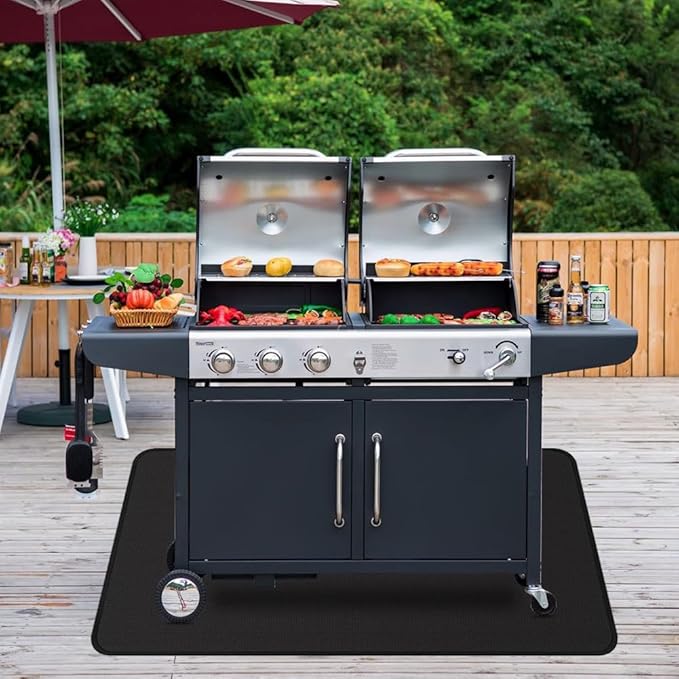 63 x 36 Inch Under Grill Mats for Outdoor Grill, Fireproof Deck and Patio Protector, Double-Sided Waterproof Oil-Proof Fire Blanket BBQ Mat