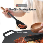 Set of 2pc Silicone Cooking Utensils: Wooden Handle Cooking & Serving Spoon+ Multi-Purpose Cooking Spoon, Heat Resistant Cooking Utensil, BPA Free, Safe Material for All Cooking Surfaces