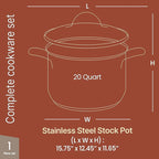 Stainless Steel Stockpot with Tempered Glass Lid 20 Quart, Durable 18/0 Stainless Steel, Impact-Bonded Base for Even Heating, Riveted Handles, Oven & All Stove Compatible, Safe Up To 500°F (260°C)