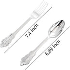BUCLA 200PCS Silver Plastic Forks and Spoons - Plastic Silverware Baroque - Disposable Silverware Heavy Duty - 100PCS Silver Forks and 100PCS Spoons for Weddings, Christmas and Party