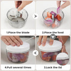 Manual Food Processor & Vegetable Chopper Green - 2.3 Cup Mini Hand-Pull Cord Kitchen Chopper for Onion, Garlic, Vegetables with 3 Stainless Steel Blades