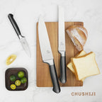 CHUSHIJI knife set with block and Sharpener, 15-Piece Premium Knife Block Set,Anti-slip Handle,Kitchen knife set with Built-in Sharpener,Gift Box Included, Grey