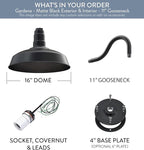 Steel Lighting Co. Gardena Barn Light | Outdoor Wall Mounted | 16" Dome | 11" Gooseneck | Farmhouse Light Made in America | Matte Black Exterior/Matte Black Interior