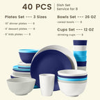 Homienly 40 PCS Wheat Straw Plates and Bowls Sets, Cups Sets, Service for 8, Unbreakable Microwave and Dishwasher Safe Dinnerware Sets,Reusbale Plastic Dishes Set - Island, Matte