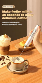 3-Speed USB Rechargeable Handheld Electric Milk Frother, Cordless Mini Whisk for Coffee, Egg Beater for Baking, Baby Food Blender with One-Touch Operation, Stable Stirring No Splash