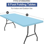 homing Rectangle Table Cloth Cover, Waterproof Polyester Elastic Fitted Tablecloth, Fits for 6 Foot Folding Tables, Washable Table Protector for Picnic, Camping, Outdoor (Light Blue, 30" x 72")