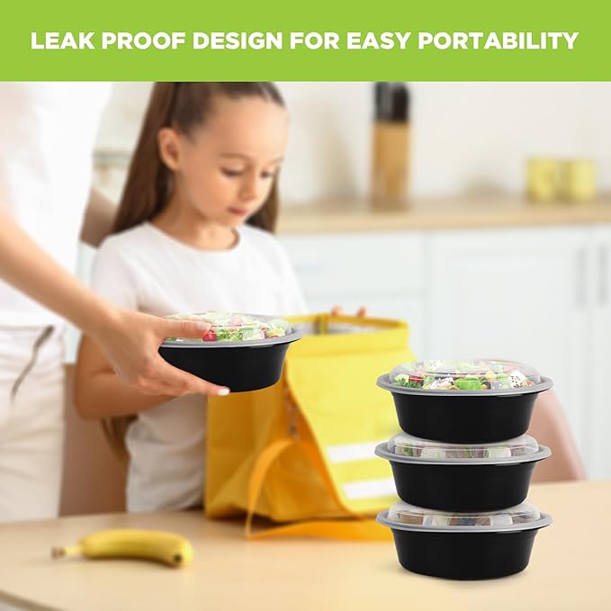 WGCC Meal Prep Containers with Lids - 50Pack 32OZ Meal Bowls, Round To Go Containers, BPA-Free, Freezer & Dishwasher Safe